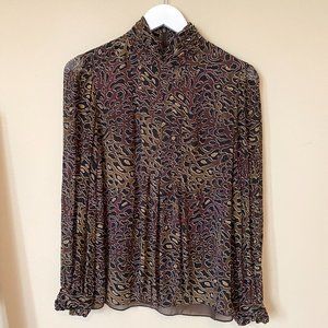 Tory Burch Silk Animal Print Long Sleeve Blouse